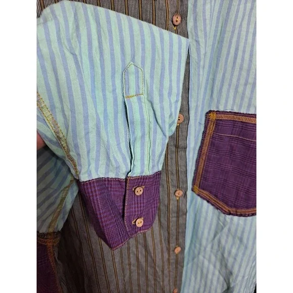 Intimately Free People Patchwork Button Down Shirt Striped‎ Plaid M - Picture 4 of 10